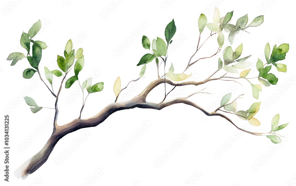 PNG Watercolor branch with green leaves PNG Watercolor branch with green leaves