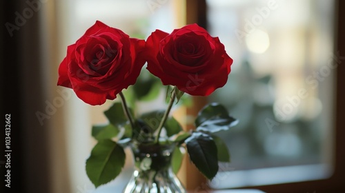 Two Red Roses in a Clear Vase