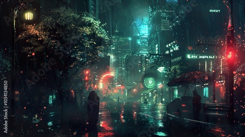 Cyberpunk Cityscape: Neon Lights and Rain