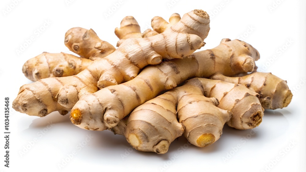 Fresh ginger root with its unique texture on a clean surface, perfect for highlighting its fresh and natural look Fresh ginger root with its unique texture on a clean surface, perfect for highlighting its fresh and natural look