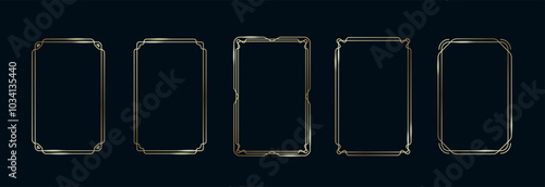 Golden Frames Set. Thin Line Gold Borders Luxury Minimalist Collection. Premium Vector Brass Outline Geometric Rectangles. Linear Decorative Banners with Black Background Isolated