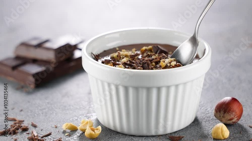 Wallpaper Mural delicious homemade chocolate mousse with hazelnut and spoon Torontodigital.ca