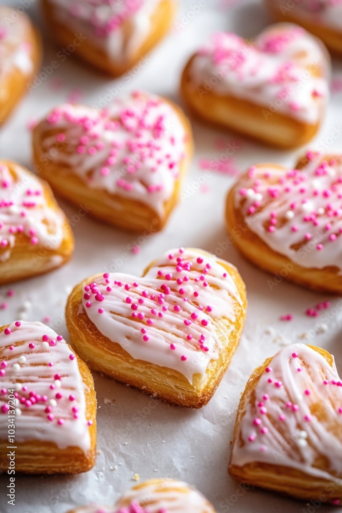 Heart Shaped Pastries with Pink Sprinkles Heart Shaped Pastries with Pink Sprinkles