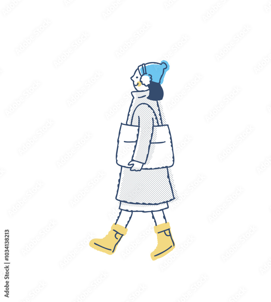 歩いている冬服の若い女性 歩いている冬服の若い女性