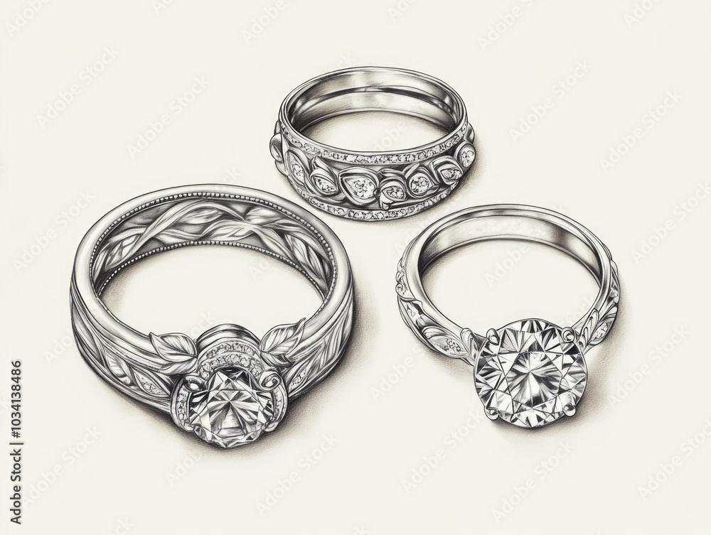 Three wedding rings with diamond Three wedding rings with diamond