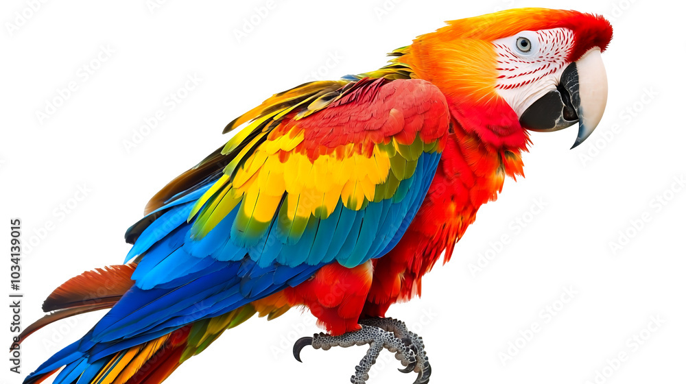 Fototapeta premium A vibrant parrot with colorful feathers isolated on a transparent background, PNG 