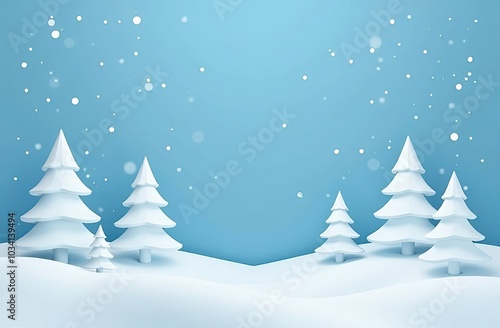 Minimal 3d White snowy Christmas trees composition pattern background of blue. 