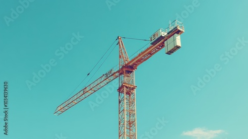 A tall construction crane against a clear blue sky, used for lifting materials on building sites.