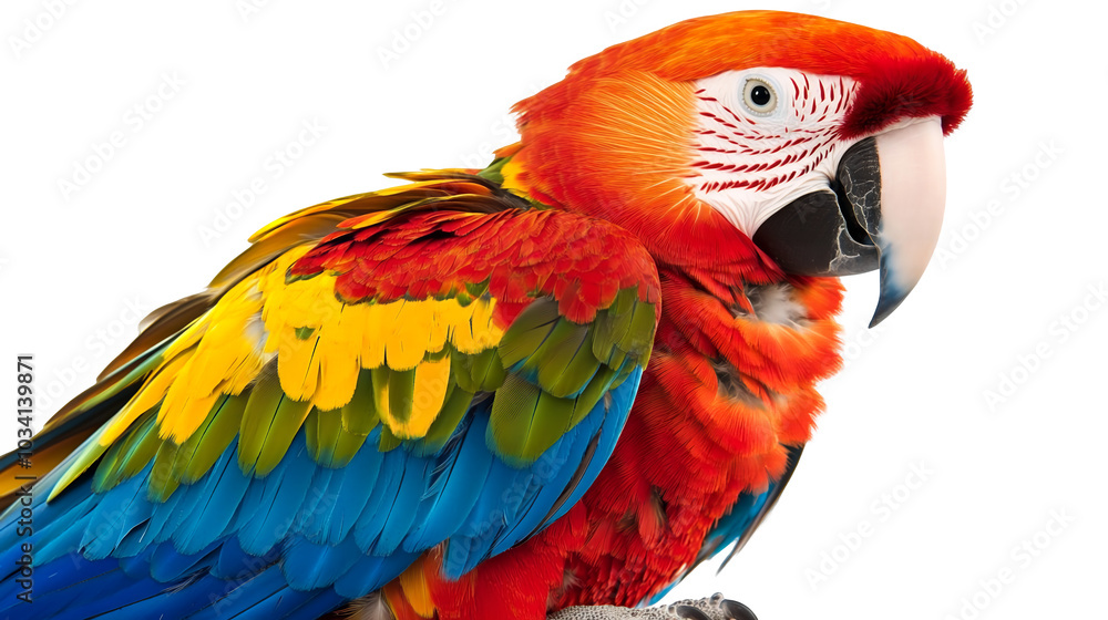 Fototapeta premium A vibrant parrot with colorful feathers isolated on a transparent background, PNG 