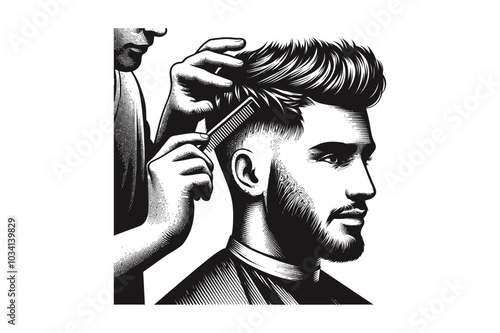 person with hair cutting design Bearded man head silhouette.