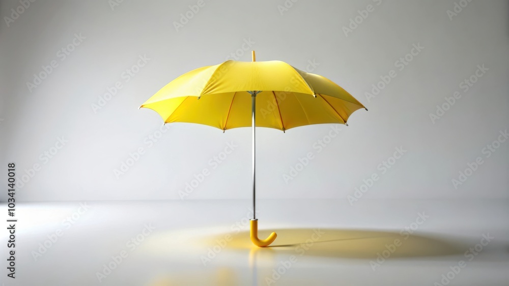 A vibrant yellow umbrella stands alone on a white backdrop, casting a soft shadow, symbolizing protection and optimism. A vibrant yellow umbrella stands alone on a white backdrop, casting a soft shadow, symbolizing protection and optimism.