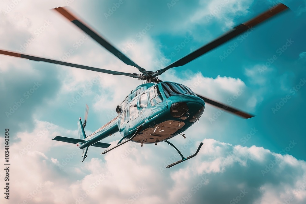 Fototapeta premium Helicopter Soaring High in the Expansive Azure Firmament