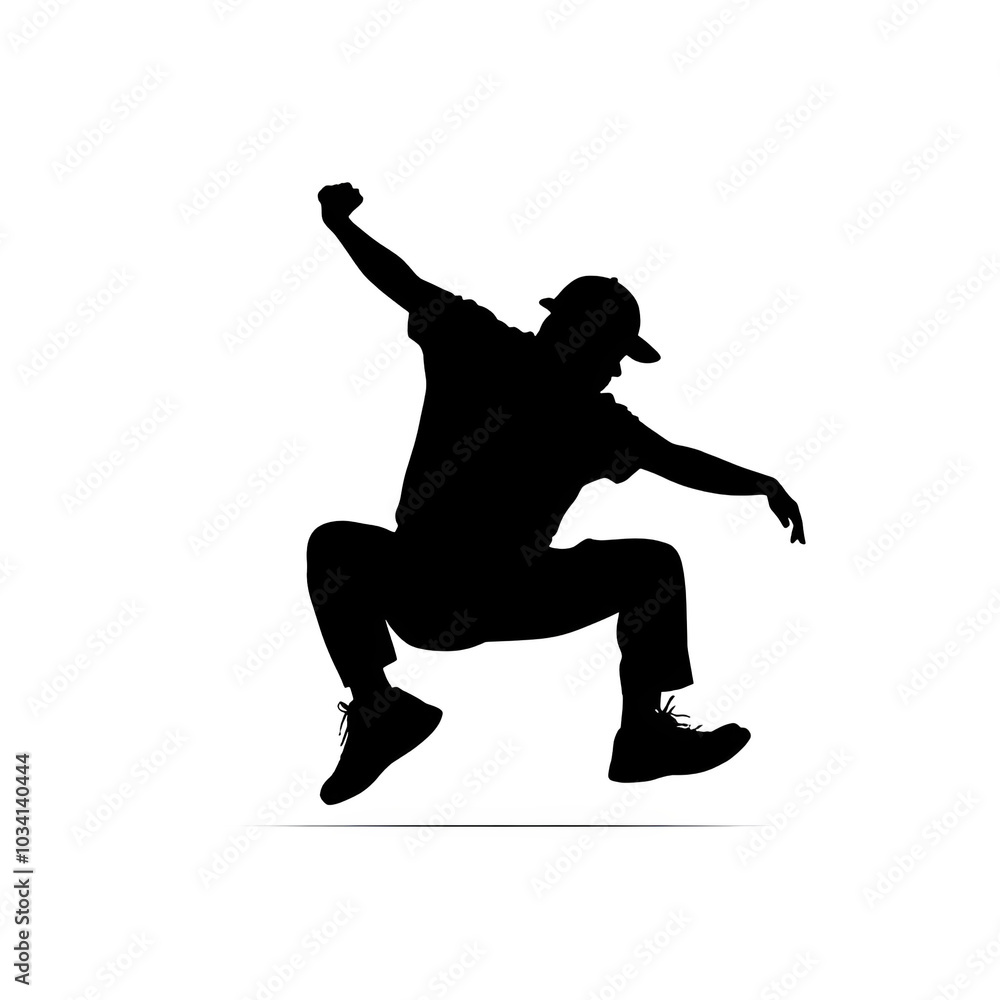 Silhouette of a skateboarder performing an action against white isolate background. Silhouette of a skateboarder performing an action against white isolate background.