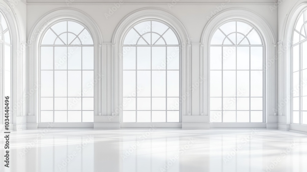 Elegant White Room with Arched Windows Elegant White Room with Arched Windows