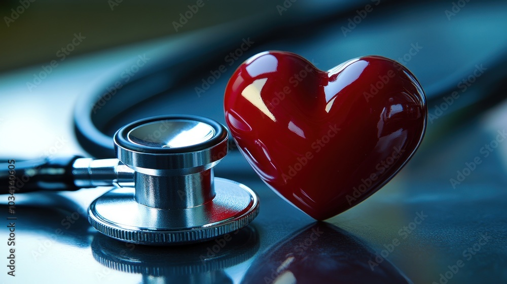 Medical Heart and Stethoscope Close Up Medical Heart and Stethoscope Close Up