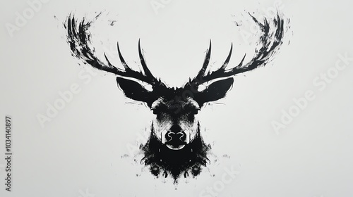 Symmetrical deer silhouette, with layered paper cut antlers and mirrored details, perfect for wildlife or nature designs photo