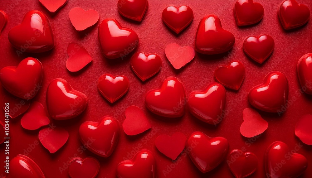 hearts scattered on red background - valentines day concept with space for text hearts scattered on red background - valentines day concept with space for text