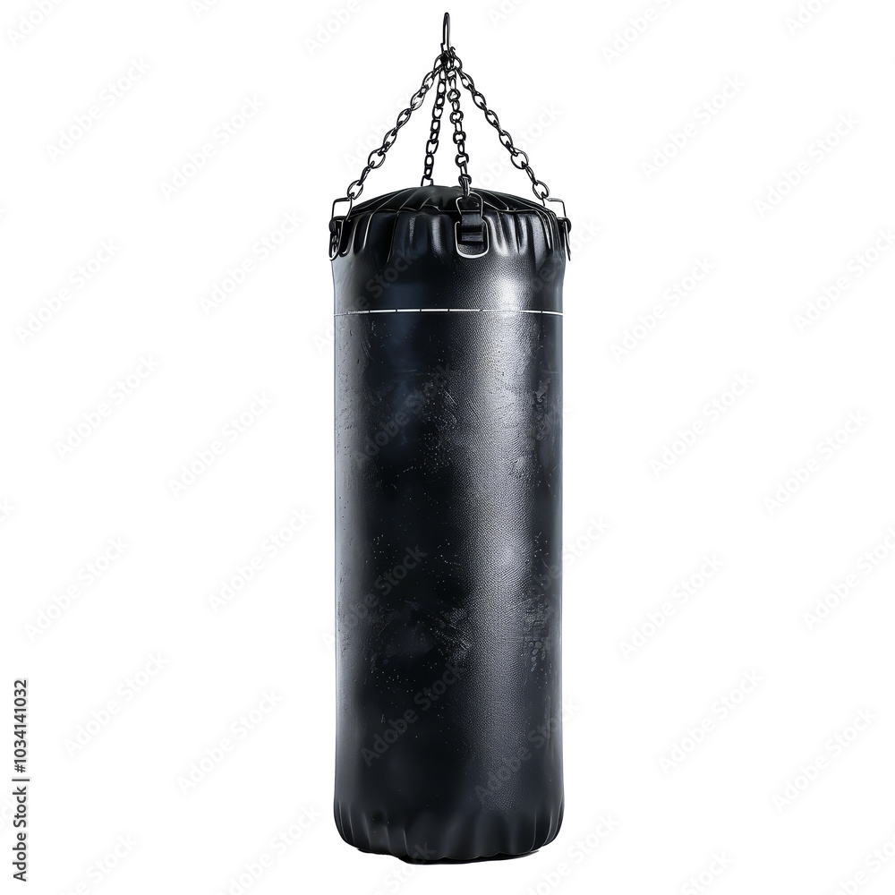 Heavy punching bag hanging in a gym ready for intense training sessions during the early morning hours Heavy punching bag hanging in a gym ready for intense training sessions during the early morning hours