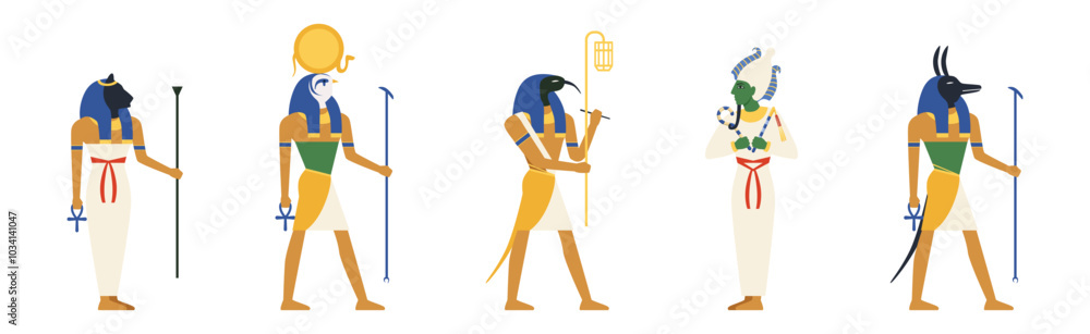 Εκτύπωση καμβά Ancient Egypt God and Goddess Standing Vector Set