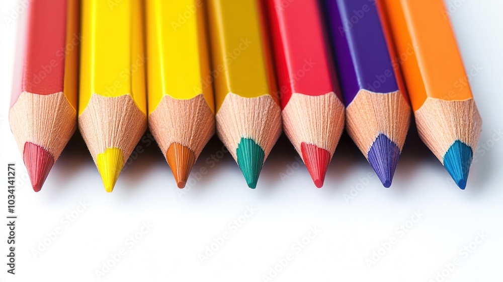 Fototapeta premium Vibrant Colored Pencils Arranged in a Row