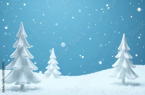 Minimal 3d White snowy Christmas trees composition pattern background of blue. 