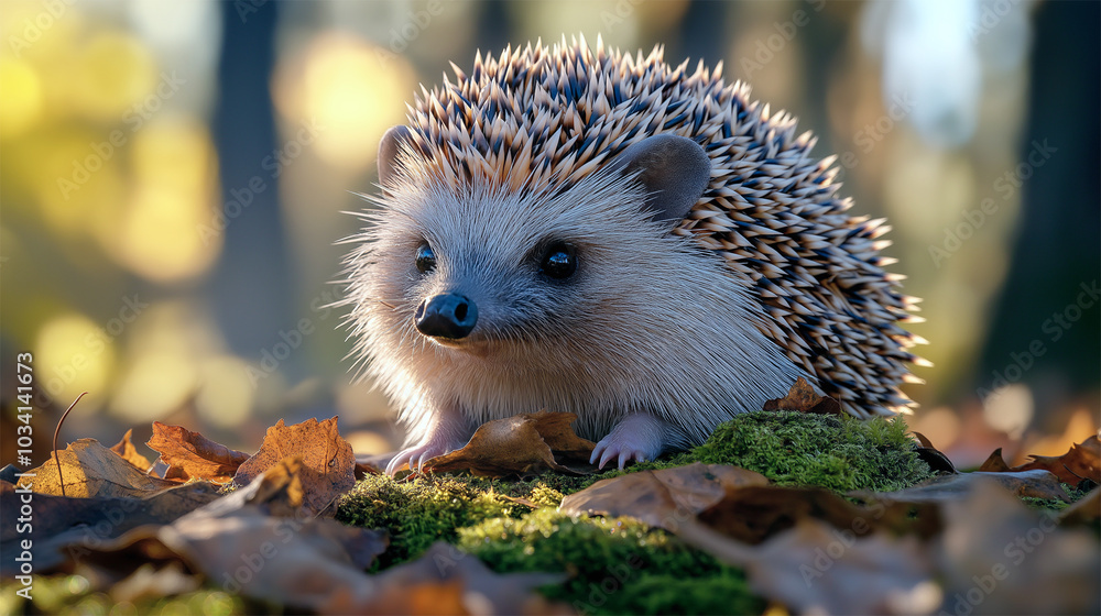Endangered European hedgehog in forest habitat during autumn sunrise
Endangered European hedgehog in forest habitat during autumn sunrise