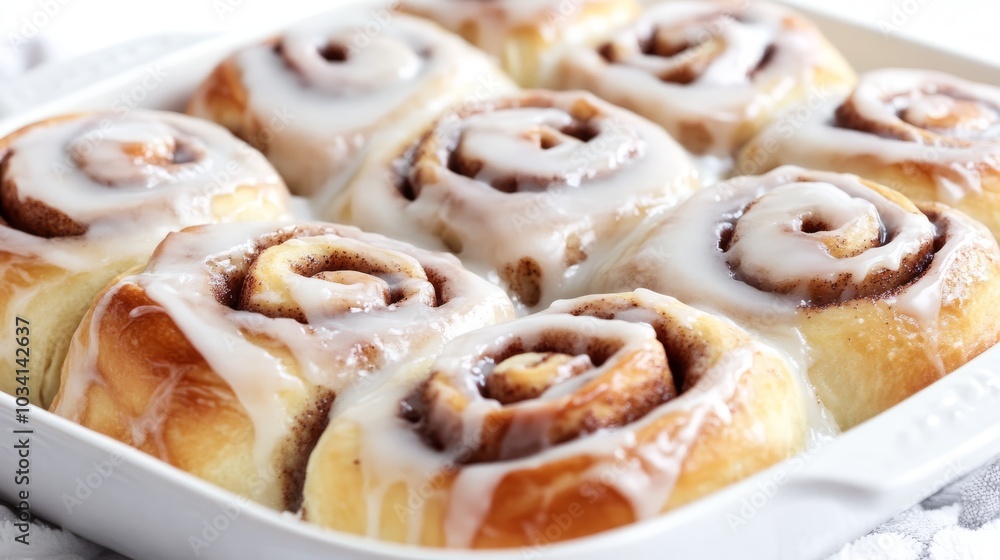 Cinnamon rolls with a thick layer of white frosting, perfectly sweet and sticky. Cinnamon rolls with a thick layer of white frosting, perfectly sweet and sticky.