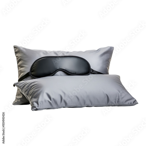 Sleep mask resting on soft satin pillows, enhancing relaxation and comfort. photo