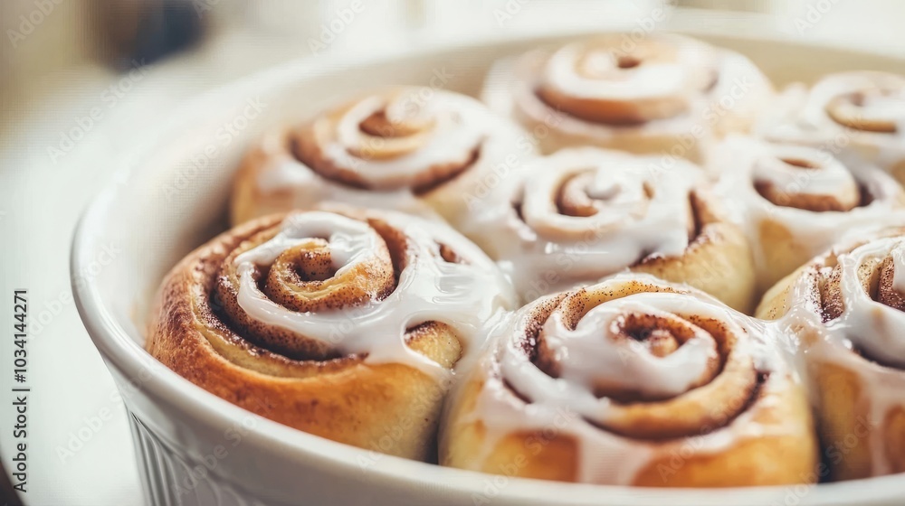 Cinnamon rolls with a thick layer of white frosting, perfectly sweet and sticky. Cinnamon rolls with a thick layer of white frosting, perfectly sweet and sticky.