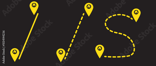 Map and location symbols set. Mapping icon collection. Geolocation map path distance. GPS cartography position. Pinpoint, map search, route, navigator - stock vector.