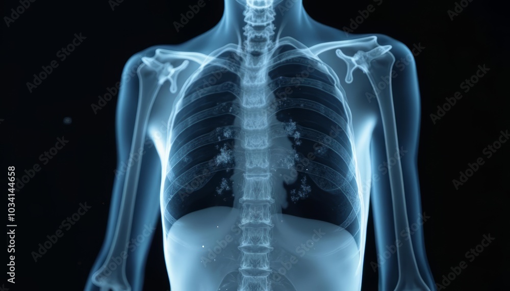 Detailed X-Ray Image of a Human Chest and Spine Illustrating Anatomy for Medical Education and Health Awareness Detailed X-Ray Image of a Human Chest and Spine Illustrating Anatomy for Medical Education and Health Awareness