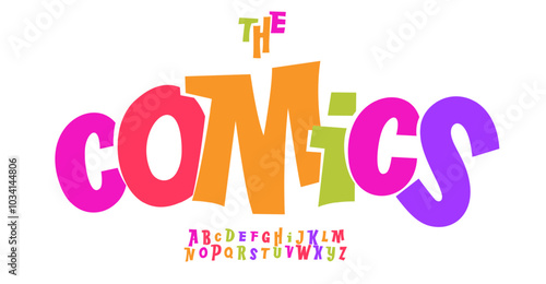 Playful comic alphabet, vibrant exaggerated letters, colorful cartoon style font for childish branding, lively headline, energetic kid logo, entertainment typography. Vector typeset