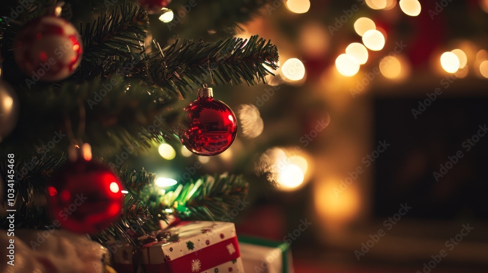 Merry Christmas and Happy New Year with a decorated Christmas tree festive background. Merry Christmas and Happy New Year with a decorated Christmas tree festive background.