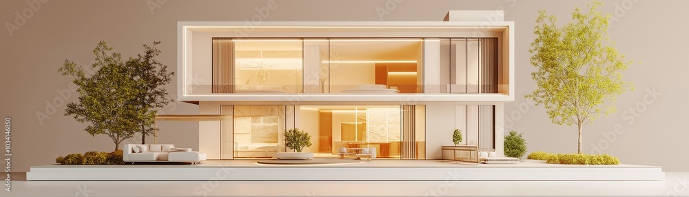 A modern minimalist house with a geometric design. A modern minimalist house with a geometric design.