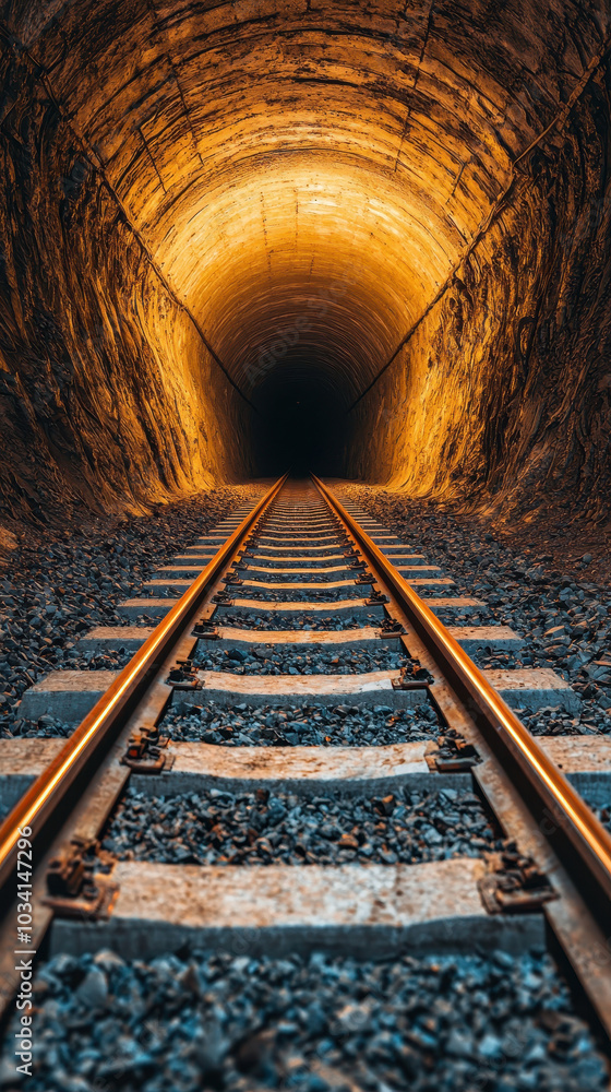 captivating view of underground tunnel featuring railway tracks leading into warm, illuminated abyss. contrast between dark tunnel and glowing walls creates mysterious atmosphere captivating view of underground tunnel featuring railway tracks leading into warm, illuminated abyss. contrast between dark tunnel and glowing walls creates mysterious atmosphere