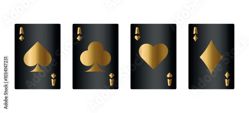 Vector realistic player casino classic black cards set. Diamonds, Hearts, Spades, Clubs Golden Suit. Poker Gambling cards	