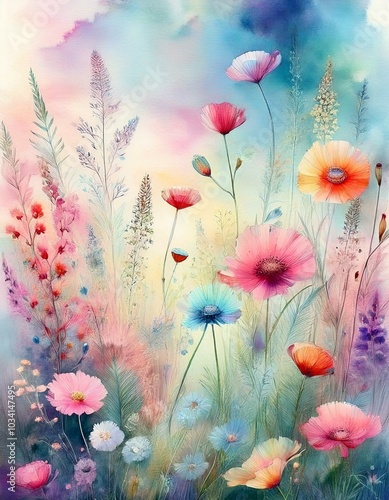 watercolor background with flowers