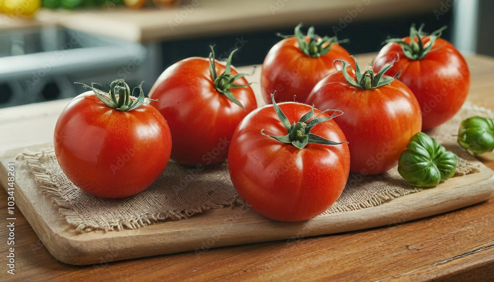 Tomatoes on wooden table in kitchen room close view Tomatoes on wooden table in kitchen room close view