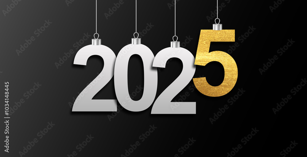 Happy new year 2025 square template with 3D hanging number. Greeting concept for 2025 new year celebration Happy new year 2025 square template with 3D hanging number. Greeting concept for 2025 new year celebration