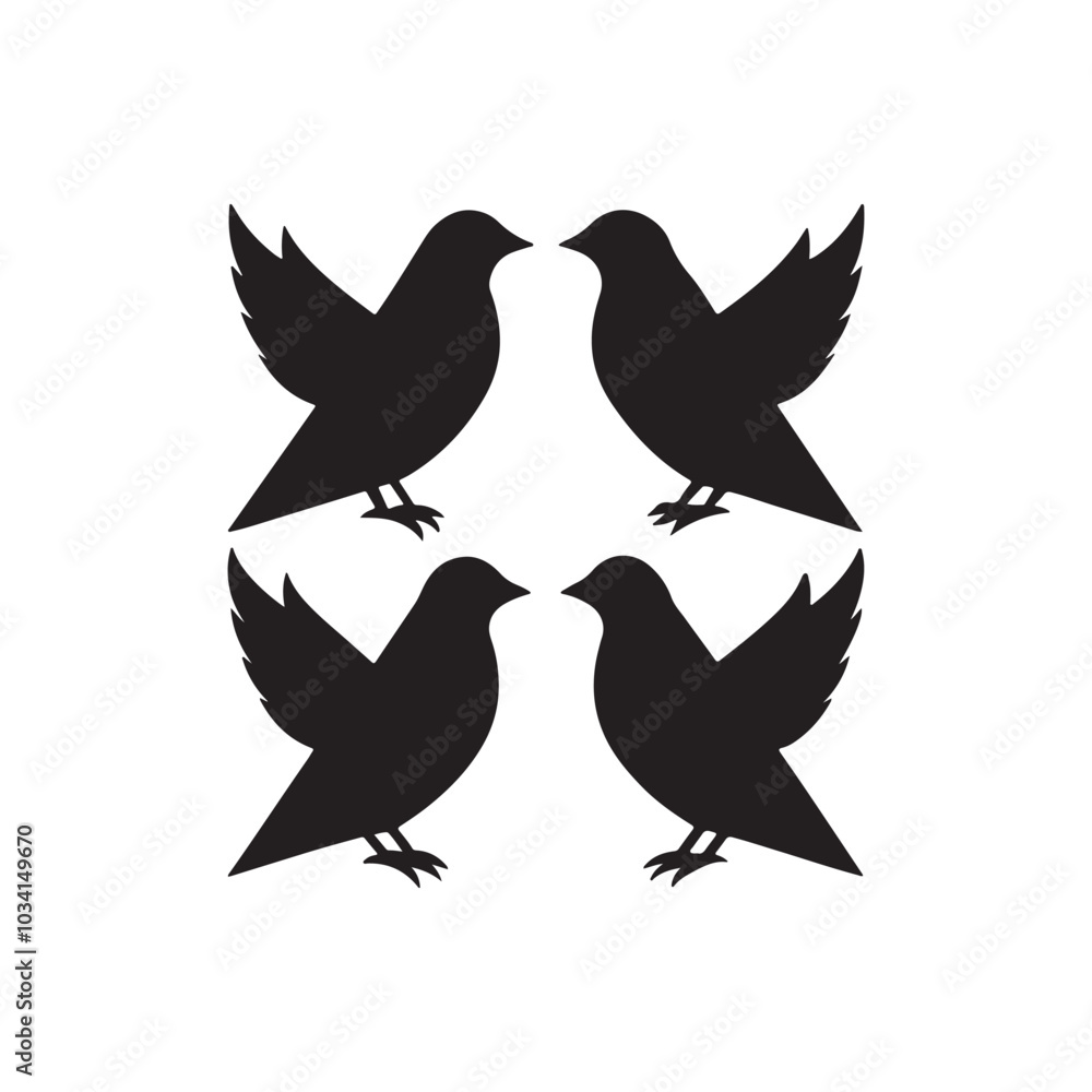 Fototapeta premium Illustration with silhouettes of four birds