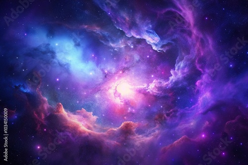 Purple gas nebulae in space and sparkling stars