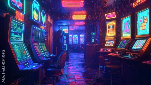 Futuristic bitcoin casino with cybernetically enhanced card players photo