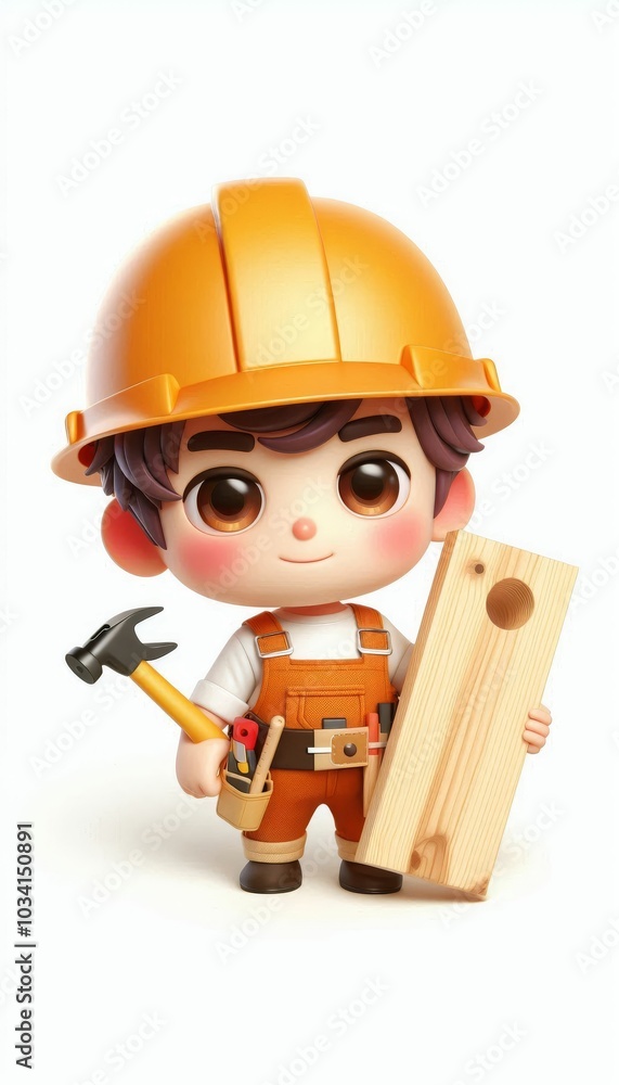 3D Stylized Character of a boy as a carpenter. is making a piece of furniture while holding a carpenter's tools. Isolated on White background 3D Stylized Character of a boy as a carpenter. is making a piece of furniture while holding a carpenter's tools. Isolated on White background
