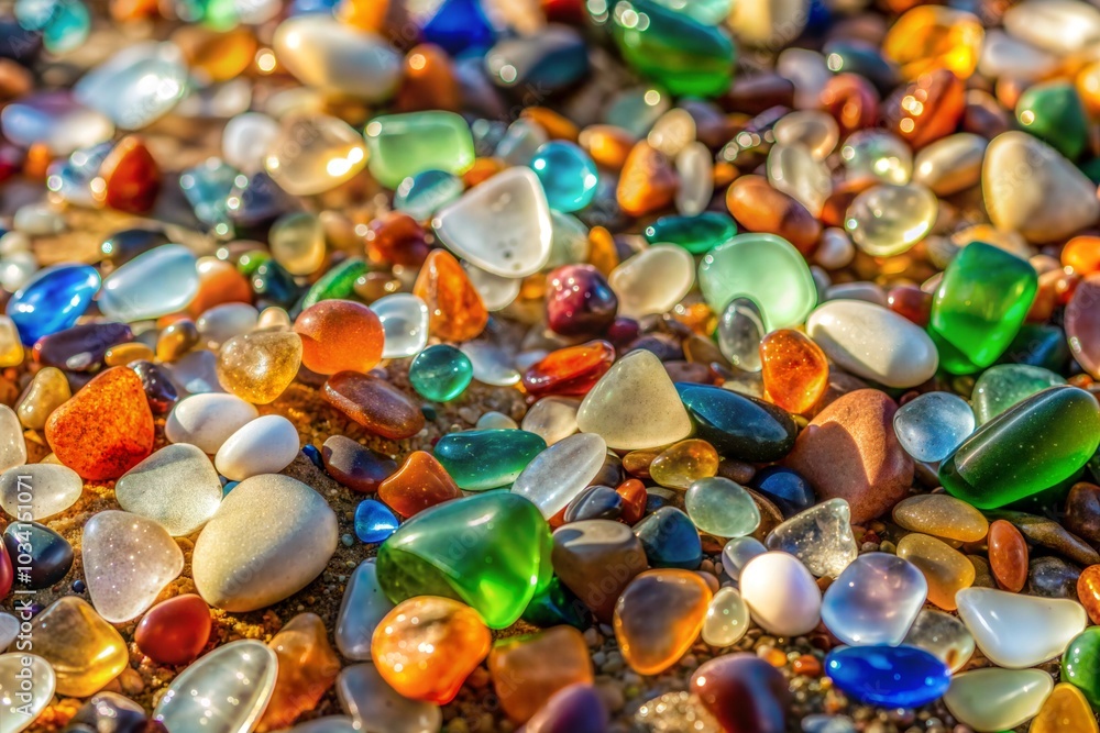 Sea glass on sandy beach with polished and smooth sand texture Sea glass on sandy beach with polished and smooth sand texture