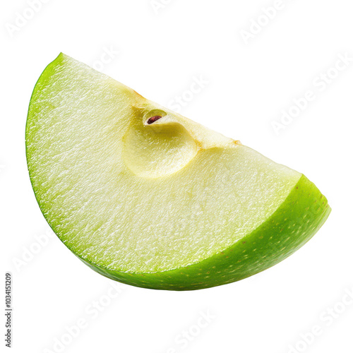 Fresh green apple slice on white background with vibrant colors