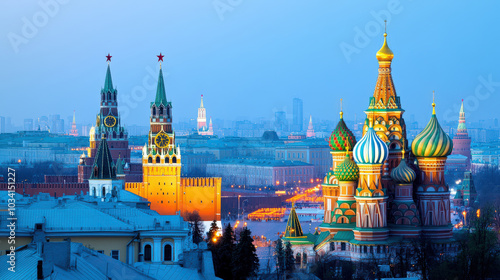 Moscow Kremlin St  Basil s Cathedral Night View Architecture Russia photo