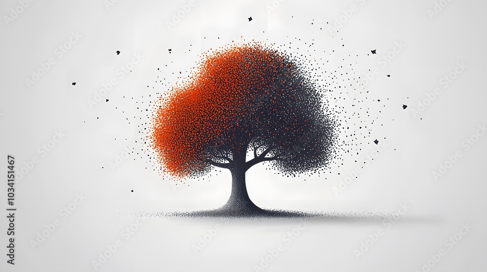 Gradient Confetti Tree: Tiny confetti-like paper pieces in varying colors assemble into a tree shape. The confetti effect adds a festive touch, and the composition is well-suited for promotional Gradient Confetti Tree: Tiny confetti-like paper pieces in varying colors assemble into a tree shape. The confetti effect adds a festive touch, and the composition is well-suited for promotional