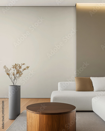 Wallpaper Mural Modern living room design featuring a minimalist sofa and a natural flower arrangement in a vase Torontodigital.ca