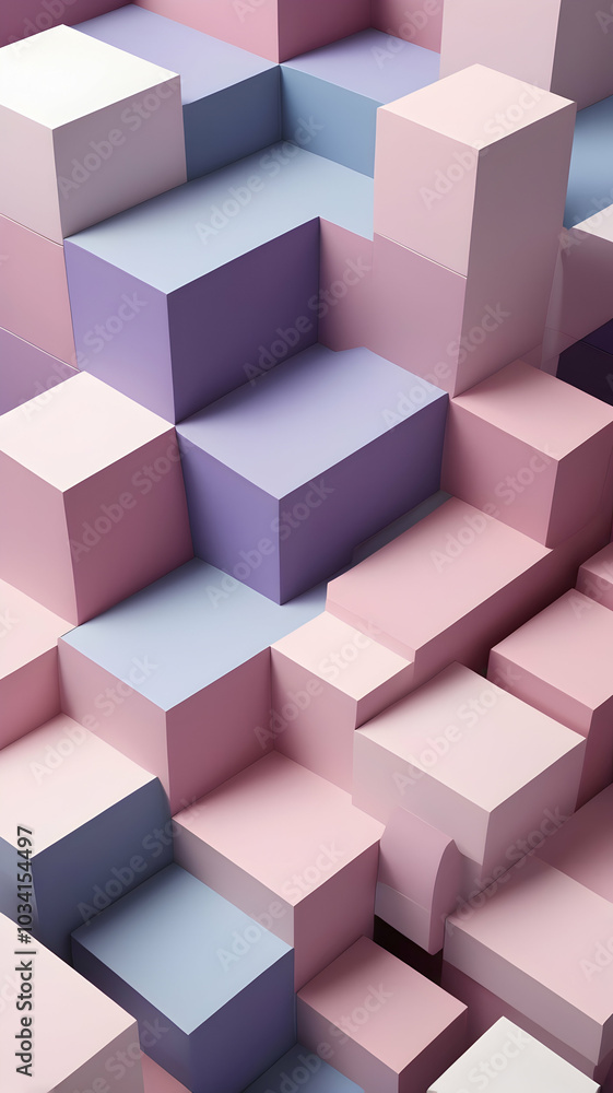 Geometric Cubical Background with pink, purple, lilac accents, Modern, Minimalist Design on White Geometric Cubical Background with pink, purple, lilac accents, Modern, Minimalist Design on White