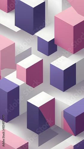 Geometric Cubical Background with pink, purple, lilac accents, Modern, Minimalist Design on White